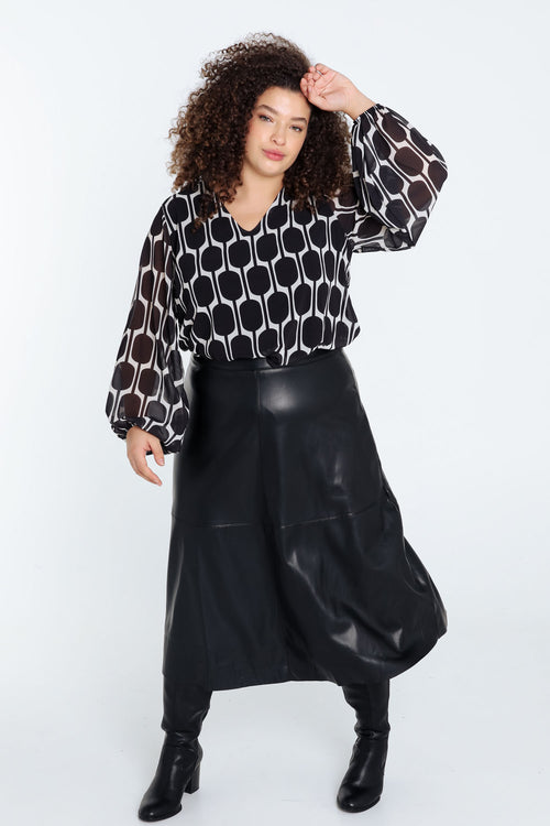 Jupe mi-longue unie en faux cuir-Paprika-7