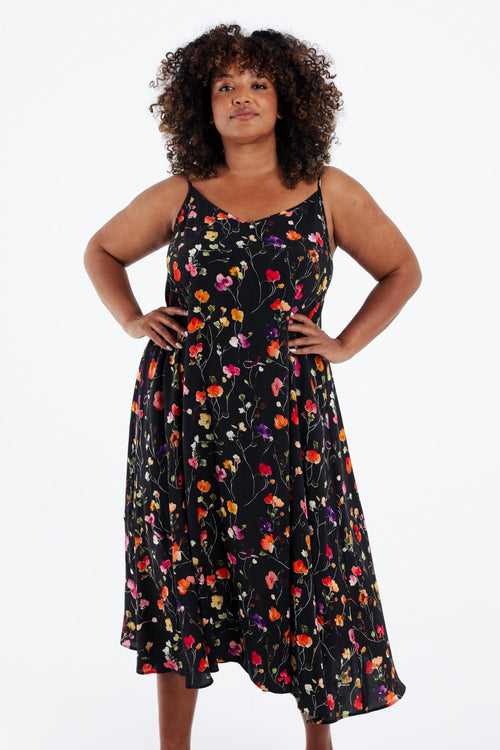 Lange jurk van viscose met dunne bandjes en een bloemenprint-Paprika-1