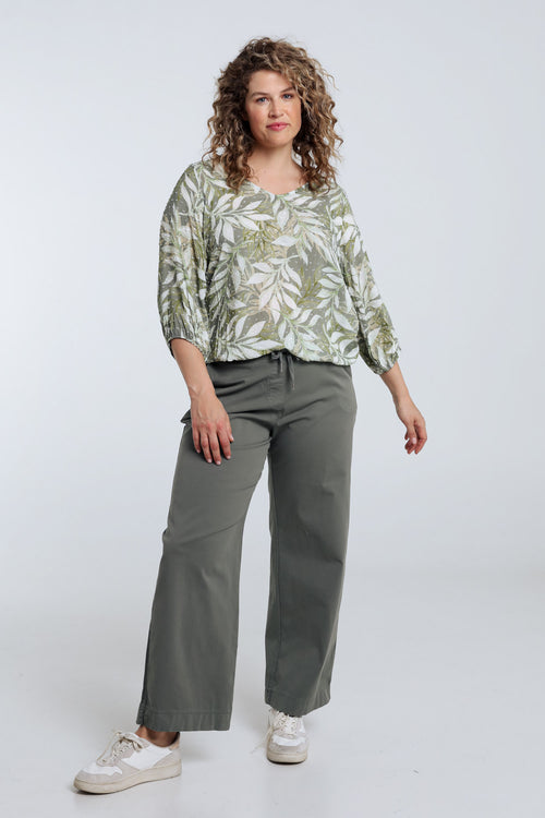 Blouse van viscose met bladerenprint-Paprika-9