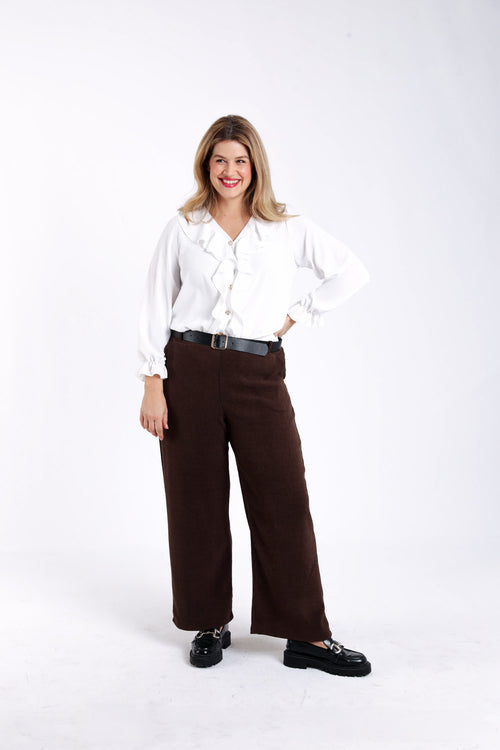 Pantalon large en velours côtelé avec ceinture-Paprika-5