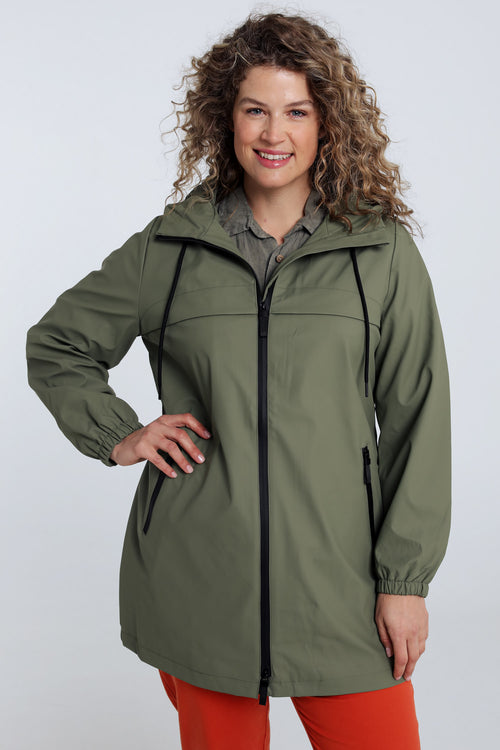 Effen mid-length regenjas met capuchon-Paprika-1