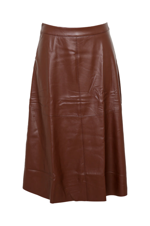 Halflange, effen rok in imitatieleer-Paprika-11