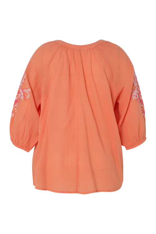 Effen katoenen blouse met borduursels-Paprika-2