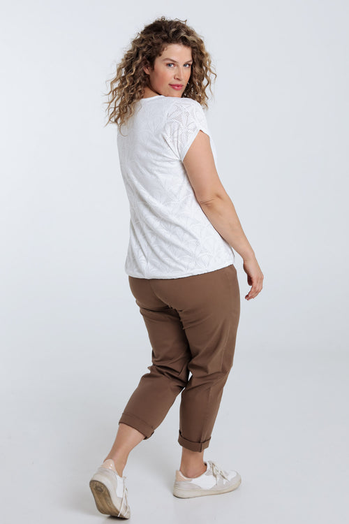 Effen kanten T-shirt met bloemmotief-Paprika-2