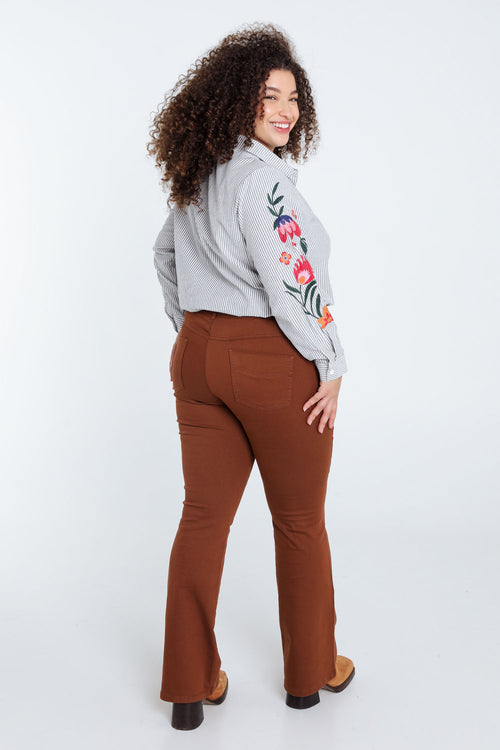 Lange, effen broek in katoen met 5 zakken-Paprika-2