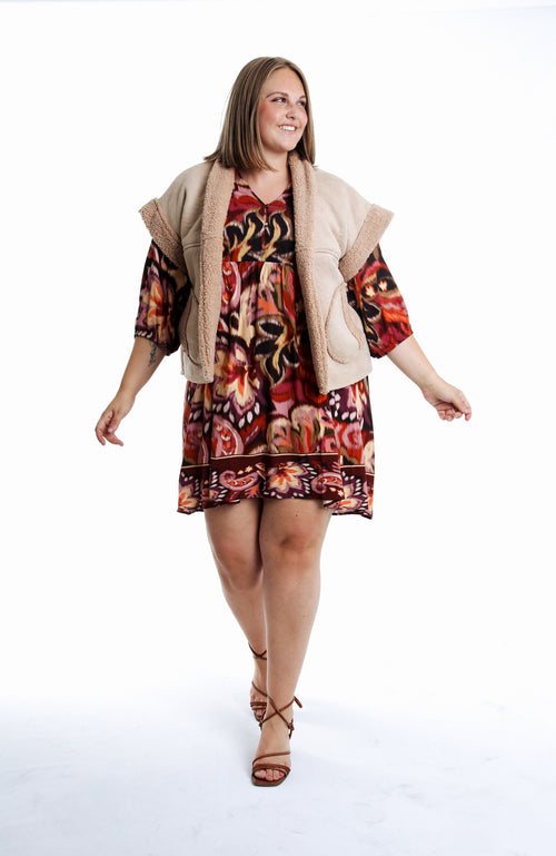 Effen gilet met schapenvachtlook-Paprika-6