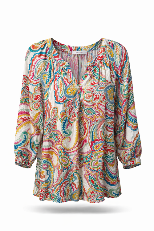 Blouse van viscose met paisleyprint-Paprika-1