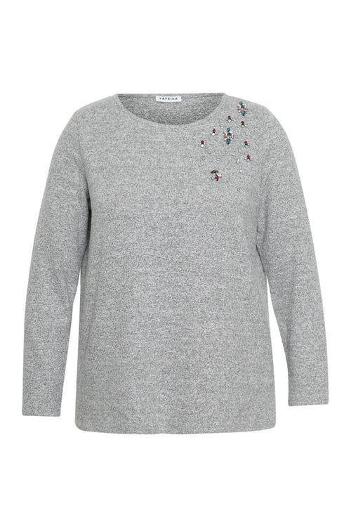 Effen warme gebreide T-shirt met sierdetail-Paprika-8