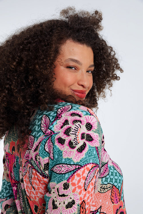 Bloes van viscose met bloemenprint-Paprika-3