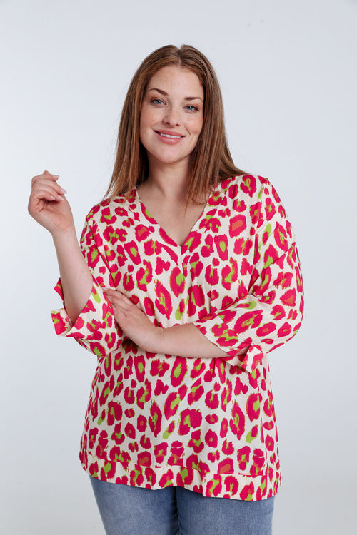 Blouse van viscose met dierenprint-Paprika-1