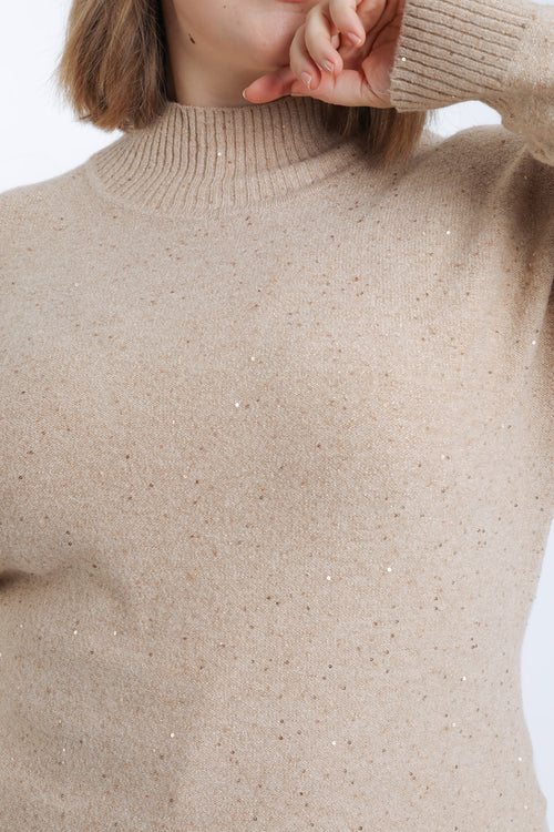 Trui met col in één kleur en glinsterend effect-Paprika-4