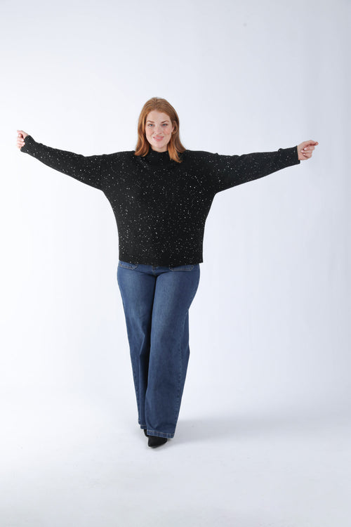 Trui met col in één kleur en glinsterend effect-Paprika-5