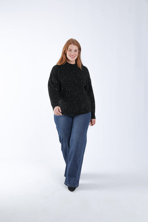 Trui met col in één kleur en glinsterend effect-Paprika-6