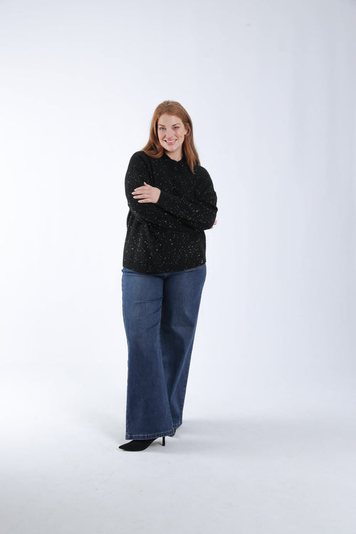 Trui met col in één kleur en glinsterend effect-Paprika-7