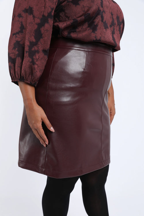 Korte effen rok van imitatieleren-Paprika-5