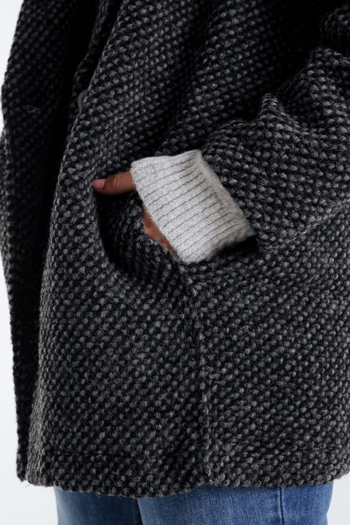 Manteau uni en tissu moucheté avec laine-Paprika-5