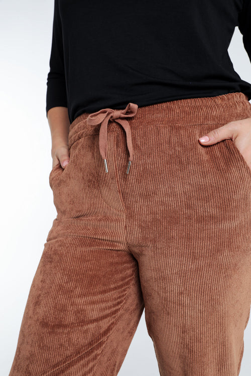 Effen 7/8-chinobroek in fluweel-Paprika-4