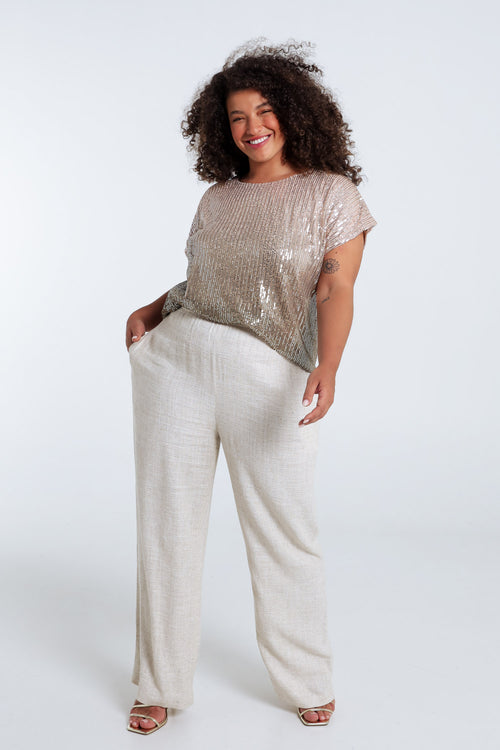 Linnen en viscose broek met lurexdetail-Paprika-8