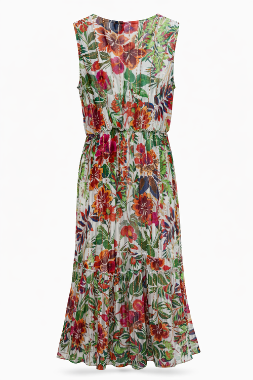 Jurk van viscose met bloemenprint en lurex-Paprika-11