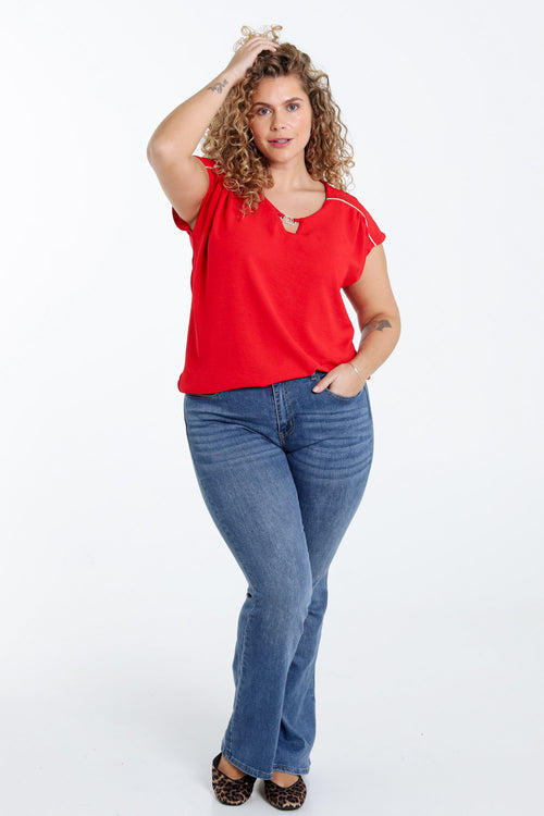 T-shirt met twee stoffen-Paprika-8