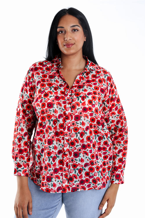 Blouse van katoen met klaproosprint-Paprika-1