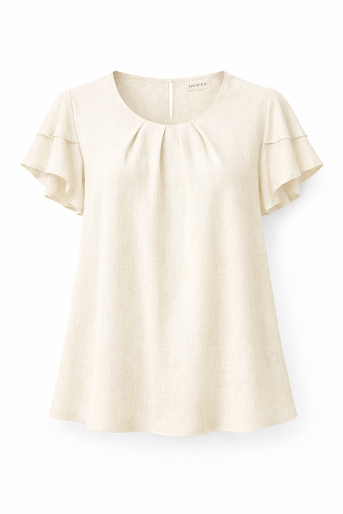 Effen blouse van viscose en linnen-Paprika-10
