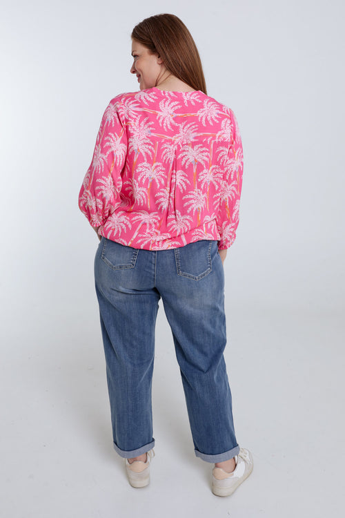 Blouse van viscose met palmprint-Paprika-2