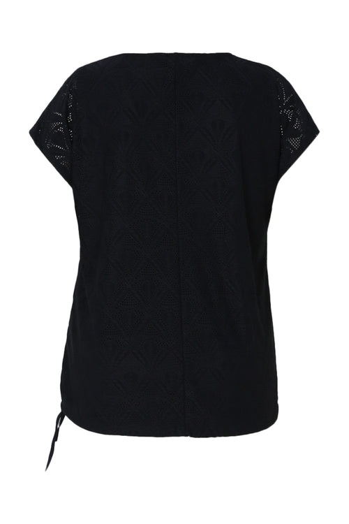 Effen kanten T-shirt met bloemmotief-Paprika-11