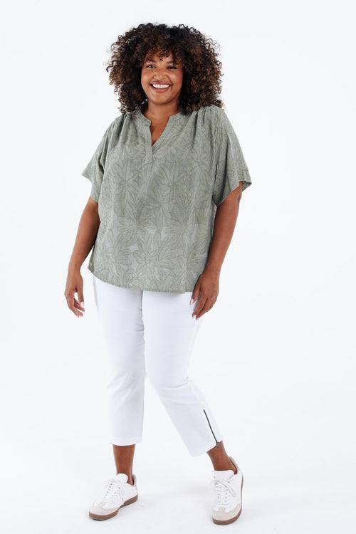 Blouse jacquard en coton unie-Paprika-8