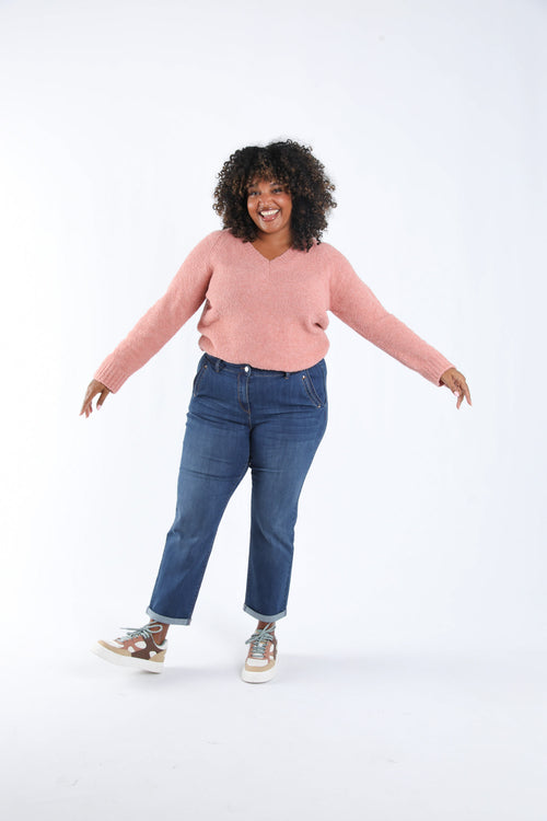 Effen bouclé trui-Paprika-7