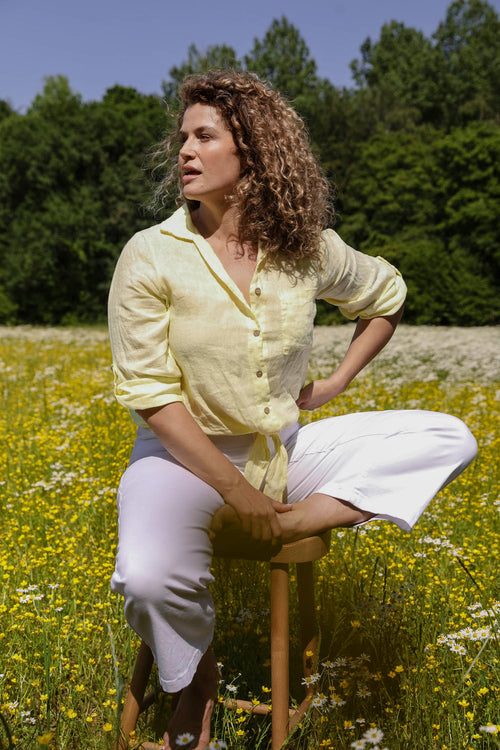 Blouse van effen linnen-Paprika-1