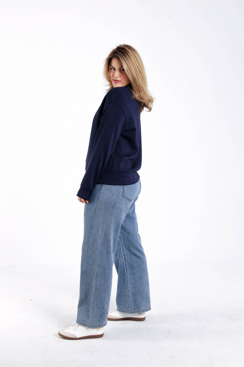 Sweat en viscose uni avec strass-Paprika-8