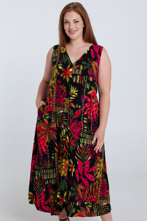Lange jurk van viscose met bloemenprint-Paprika-1