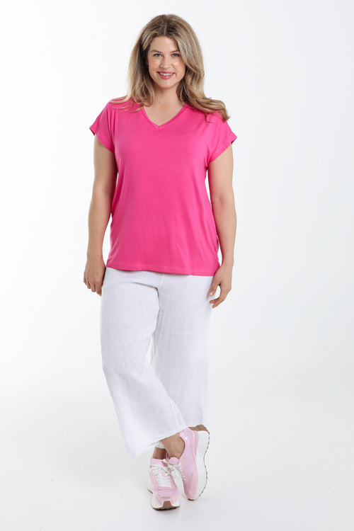 Effen T-shirt in viscose-Paprika-8