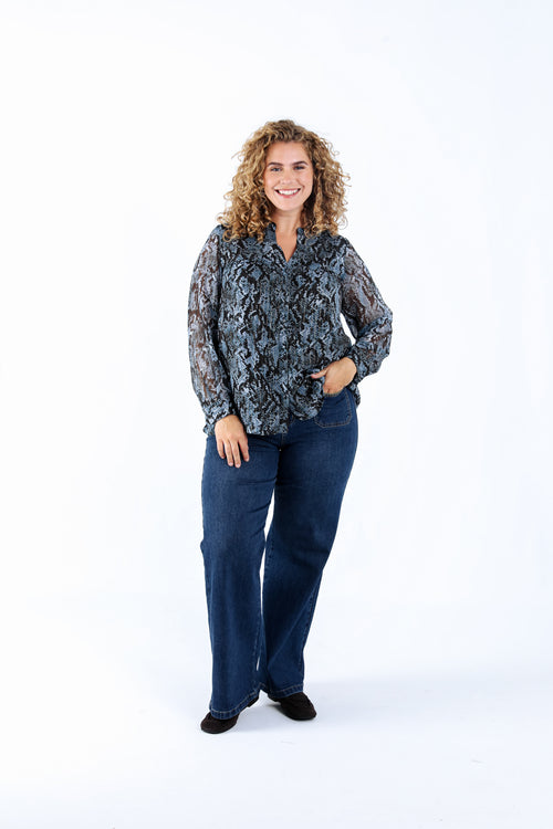 Blouse met slangenprint en lurex-Paprika-6