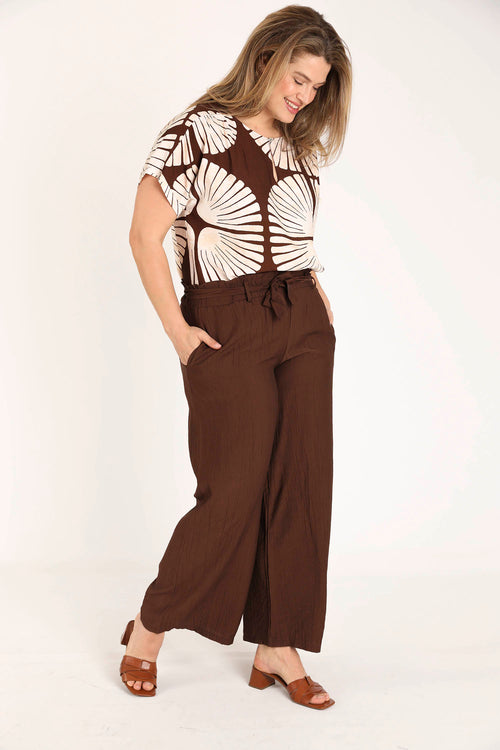 Wijde broek van effen viscose met geplooid effect-Paprika-5