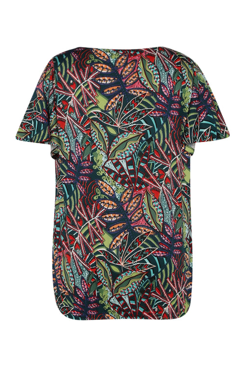 T-shirt van koud gaas met bladerenprint-Paprika-11