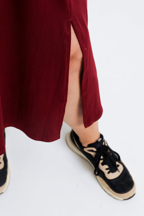 Jupe longue unie avec fente-Paprika-5