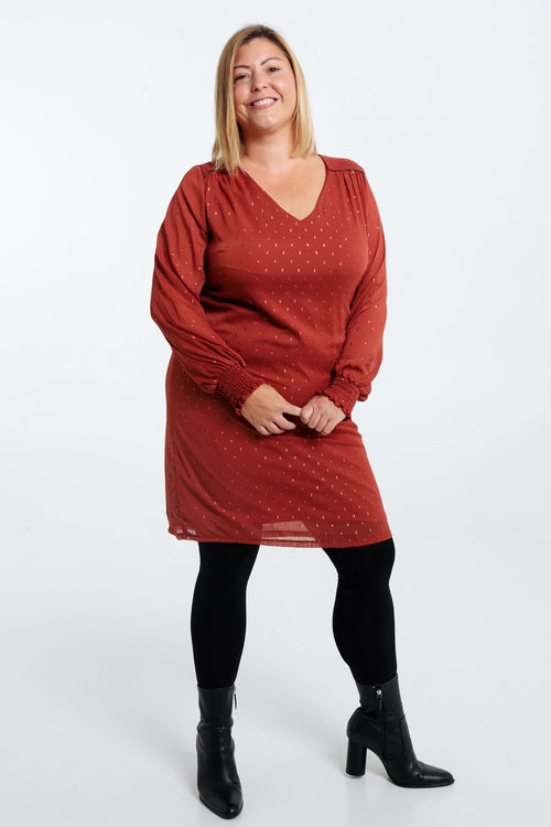 Robe en voile avec plumetis-Paprika-8