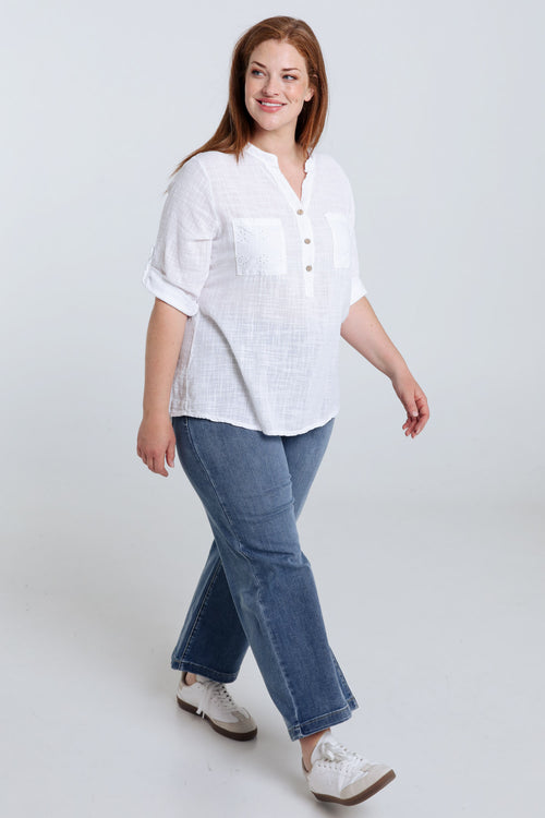 Blouse van effen katoen gaas-Paprika-8