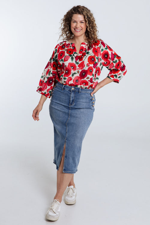 Katoenen blouse met klaproosprint-Paprika-8