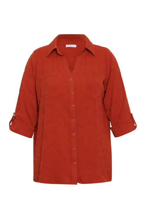 Chemise unie avec motif fleurs en relief-Paprika-1