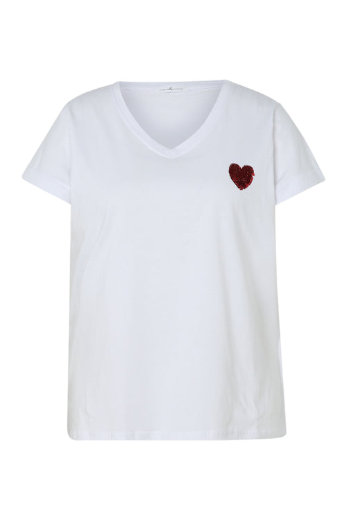 Effen katoenen T-shirt met hart van pailletten-Paprika-10