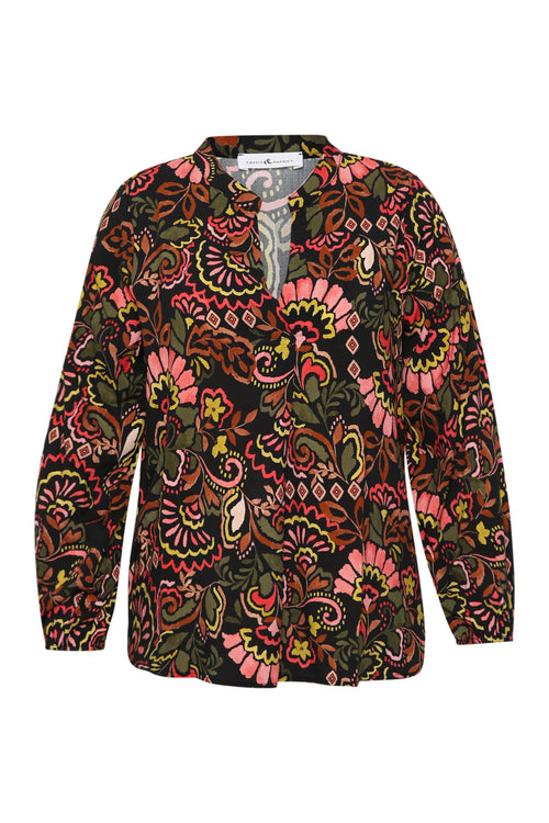 Blouse van bedrukt viscose in folkstijl-Paprika-8