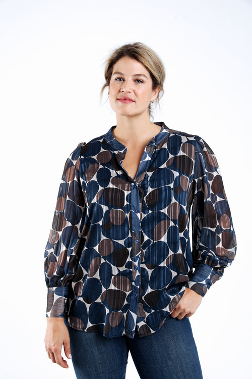Blouse met rondjesprint en folieprint-Paprika-2