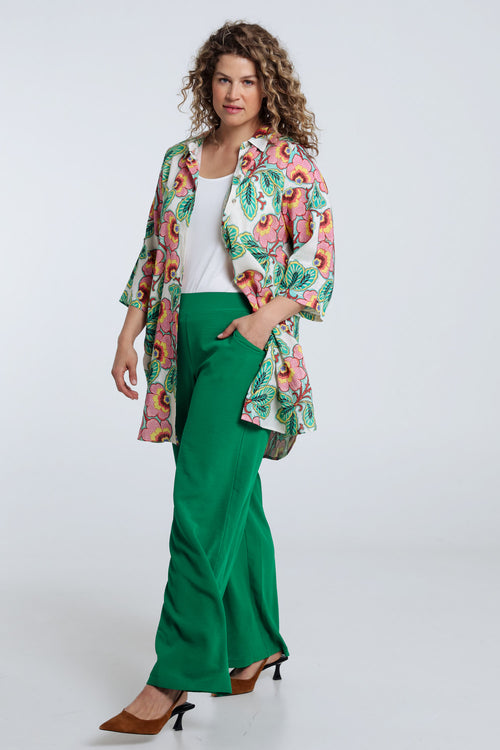 Lange blouse van linnen en viscose met bloemenprint-Paprika-9