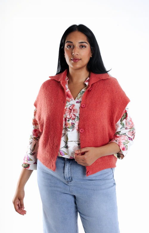 Effen korte cardigan-Paprika-3