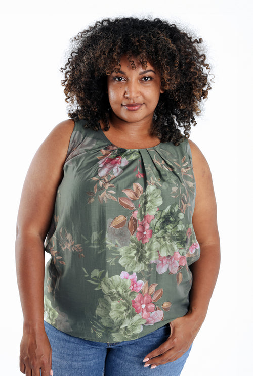 Tanktop van bedrukt viscose met bloemenprint-Paprika-1