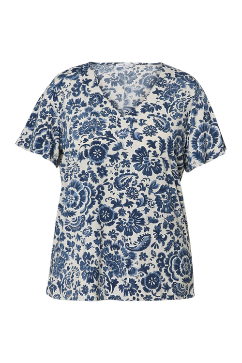 T-shirt van koele mesh met tweekleurige bloemenprint-Paprika-2