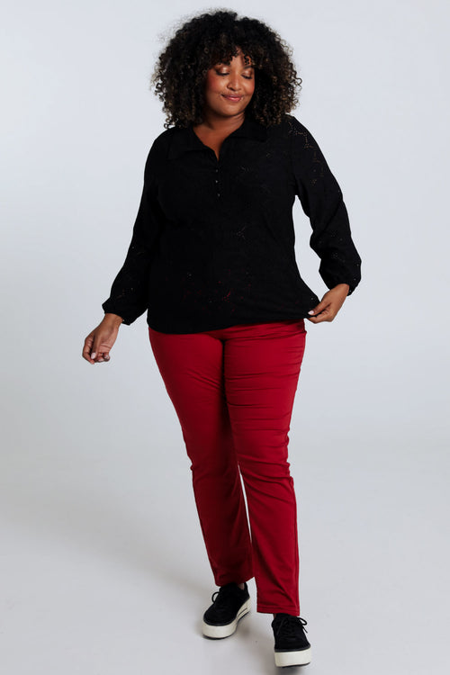 Effen T-shirt met opengewerkte bloemen-Paprika-7